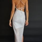 Can't Hardly Wait Cut-Out Midi Dress Sequin White