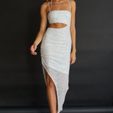 Can't Hardly Wait Cut-Out Midi Dress Sequin White