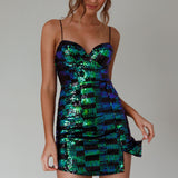 Selene Structured Bust Sequin Mini Dress Green/Black