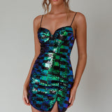 Selene Structured Bust Sequin Mini Dress Green/Black