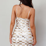 Selene Structured Bust Sequin Mini Dress Gold/White