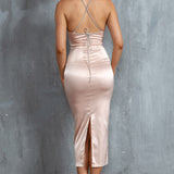 Slow Dance Diamante Strap Midi Dress Blush