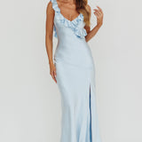 Alba Frill Trim Maxi Dress Blue