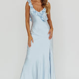 Alba Frill Trim Maxi Dress Blue