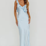 Alba Frill Trim Maxi Dress Blue