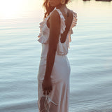 Alba Frill Trim Maxi Dress White