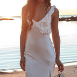 Alba Frill Trim Maxi Dress White