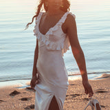 Alba Frill Trim Maxi Dress White