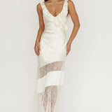 Alba Frill & Lace Trim Maxi Dress Oyster