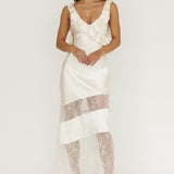 Alba Frill & Lace Trim Maxi Dress Oyster