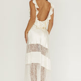 Alba Frill & Lace Trim Maxi Dress Oyster