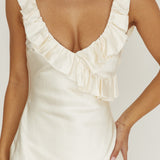 Alba Frill & Lace Trim Maxi Dress Oyster