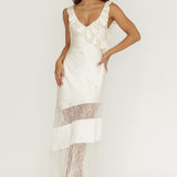 Alba Frill & Lace Trim Maxi Dress Oyster