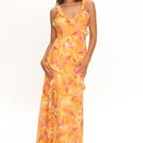 Alba Frill Trim Maxi Dress Abstract Orange