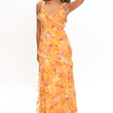 Alba Frill Trim Maxi Dress Abstract Orange
