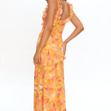 Alba Frill Trim Maxi Dress Abstract Orange
