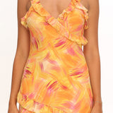 Alba Frill Trim Maxi Dress Abstract Orange