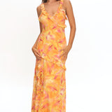 Alba Frill Trim Maxi Dress Abstract Orange