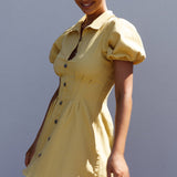 Zurich Pleated Waist Shirt Dress Light Yellow