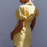 Zurich Pleated Waist Shirt Dress Light Yellow