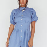 Zurich Pleated Waist Shirt Dress Blue