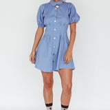 Zurich Pleated Waist Shirt Dress Blue