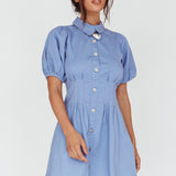 Zurich Pleated Waist Shirt Dress Blue