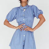 Zurich Pleated Waist Shirt Dress Blue