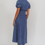 Zurich Pleated Waist Midi Dress Denim Dark Blue