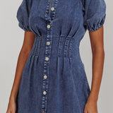 Zurich Pleated Waist Midi Dress Denim Dark Blue