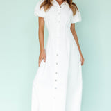 Zurich Pleated Waist Midi Dress White