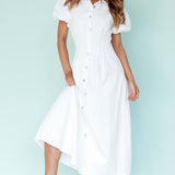 Zurich Pleated Waist Midi Dress White