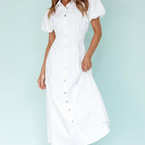 Zurich Pleated Waist Midi Dress White