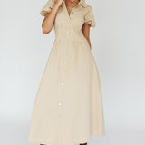 Zurich Pleated Waist Midi Dress Beige