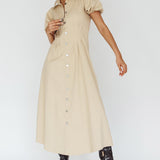 Zurich Pleated Waist Midi Dress Beige