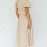 Zurich Pleated Waist Midi Dress Beige
