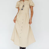 Zurich Pleated Waist Midi Dress Beige