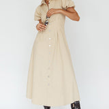 Zurich Pleated Waist Midi Dress Beige