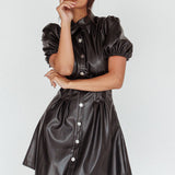 Zurich Pleated Waist Shirt Dress Faux Leather Black