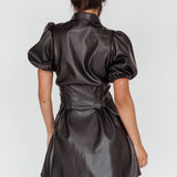Zurich Pleated Waist Shirt Dress Faux Leather Black