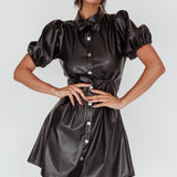 Zurich Pleated Waist Shirt Dress Faux Leather Black