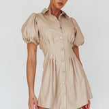 Zurich Pleated Waist Shirt Dress Faux Leather Nude