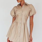 Zurich Pleated Waist Shirt Dress Faux Leather Nude