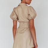 Zurich Pleated Waist Shirt Dress Faux Leather Nude