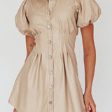 Zurich Pleated Waist Shirt Dress Faux Leather Nude
