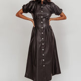Zurich A-line Puff Sleeve Midi Dress Black