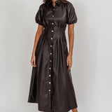 Zurich A-line Puff Sleeve Midi Dress Black