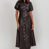 Zurich A-line Puff Sleeve Midi Dress Black