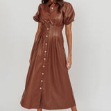 Zurich A-line Puff Sleeve Midi Dress Chocolate
