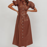 Zurich A-line Puff Sleeve Midi Dress Chocolate